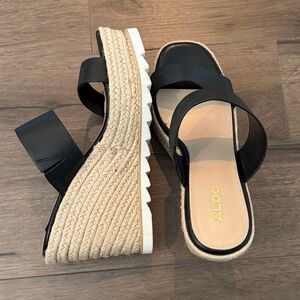 ALDO Black and Tan Wedge Sandals